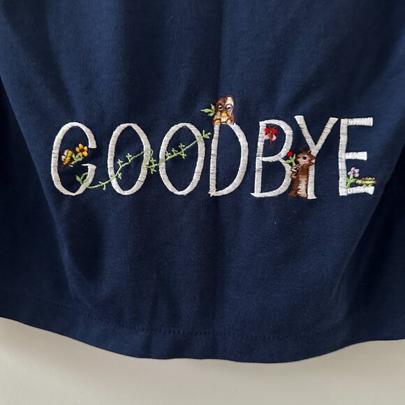 Vtg Cyn Les Blue Fall Hello Goodbye Fall Embroidery Long Sleeve Top Size Medium - Picture 9 of 16